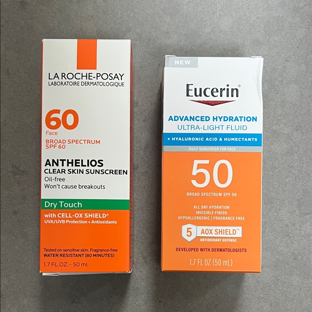Duo of La Roche Posay and Eucerin lightweight facial sunscreens